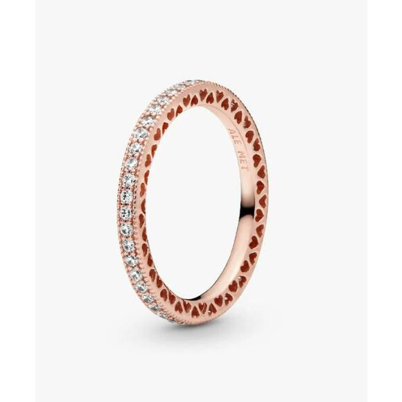 Pandora Sparkle & Hearts Ring 14k rose gold plating Size 7 New in Bag - Picture 1 of 11